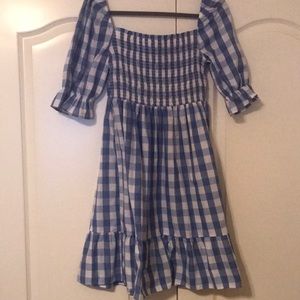 Blue and white gingham dress